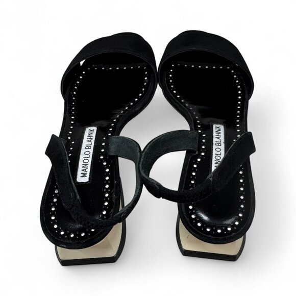 Manolo Blahnik Paclessa Black Suede Slingback Sandals Size 6 NWT - Picture 12 of 16